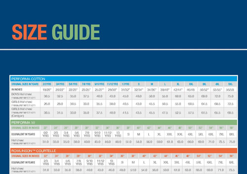 Rowlinson Sizing Guide